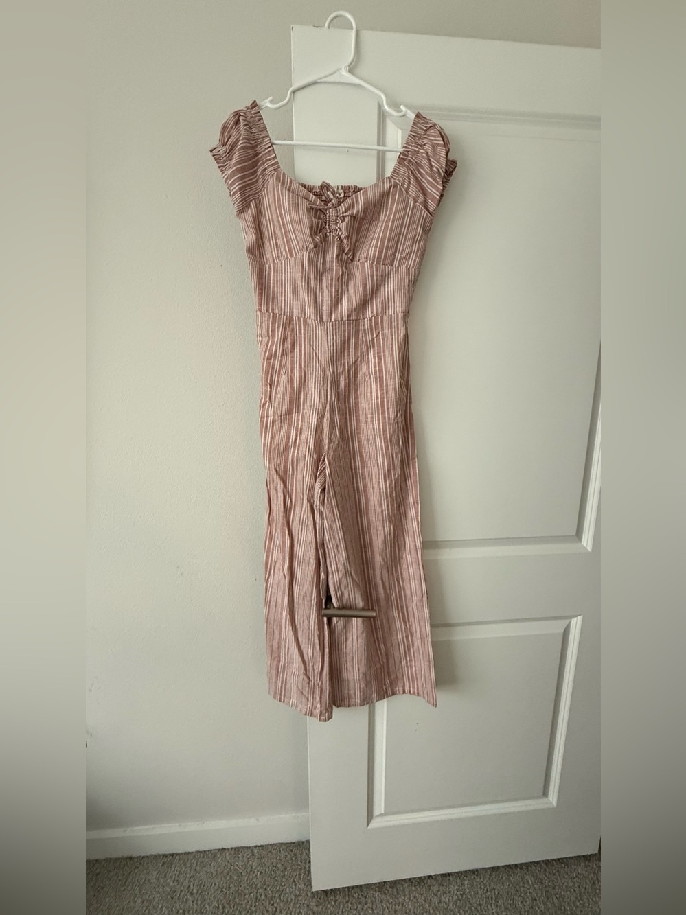 Derek Heart Striped Mauve Pink Lace-Up Midi Dress
